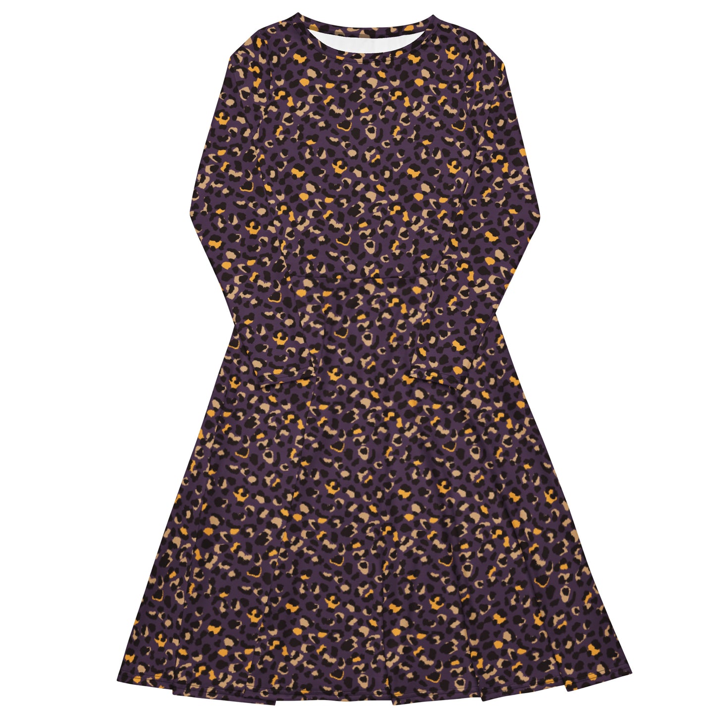 Vestido midi con manga larga Violet Leopard