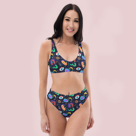 Bikini reciclado talle alto Groovy Abstract