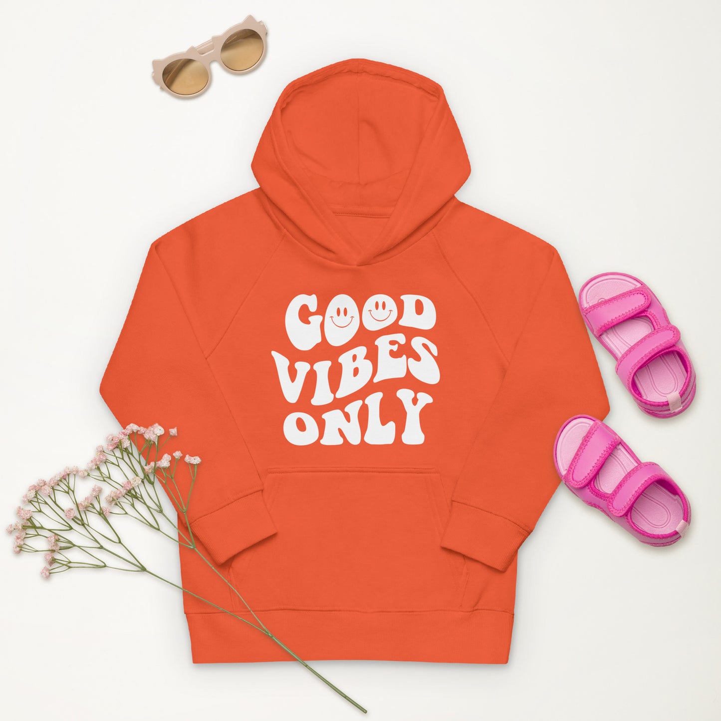Sudadera naranja con capucha eco niña Good Vibes Only