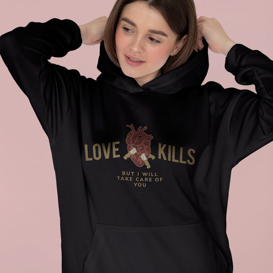 Sudadera negra con capucha Love Kills